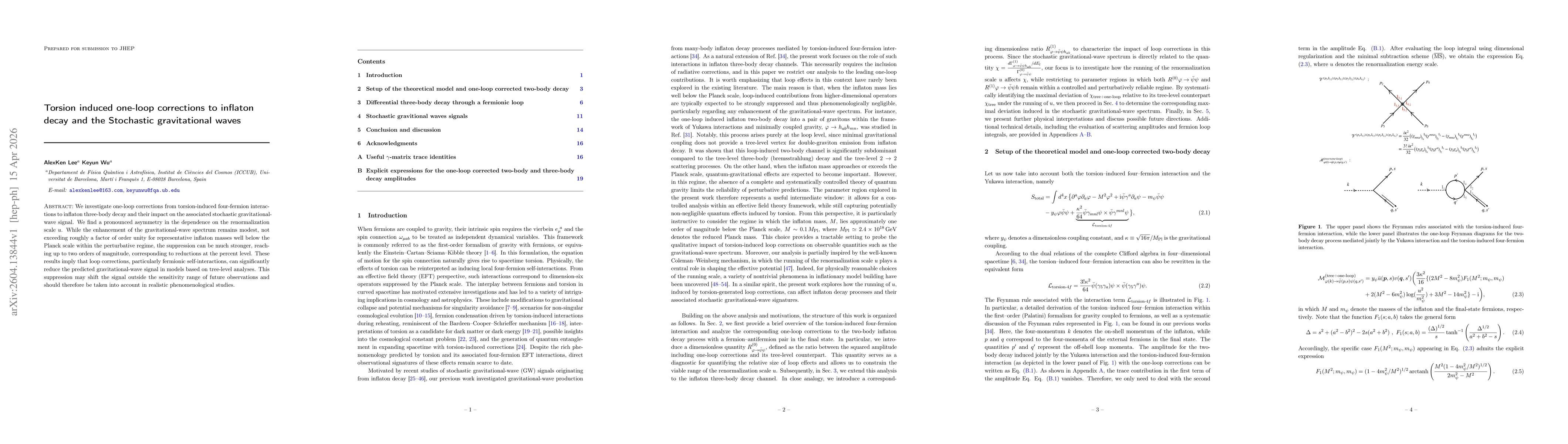 Thumbnail for Torsion induced one-loop corrections to inflaton decay and the Stochastic gravitational waves