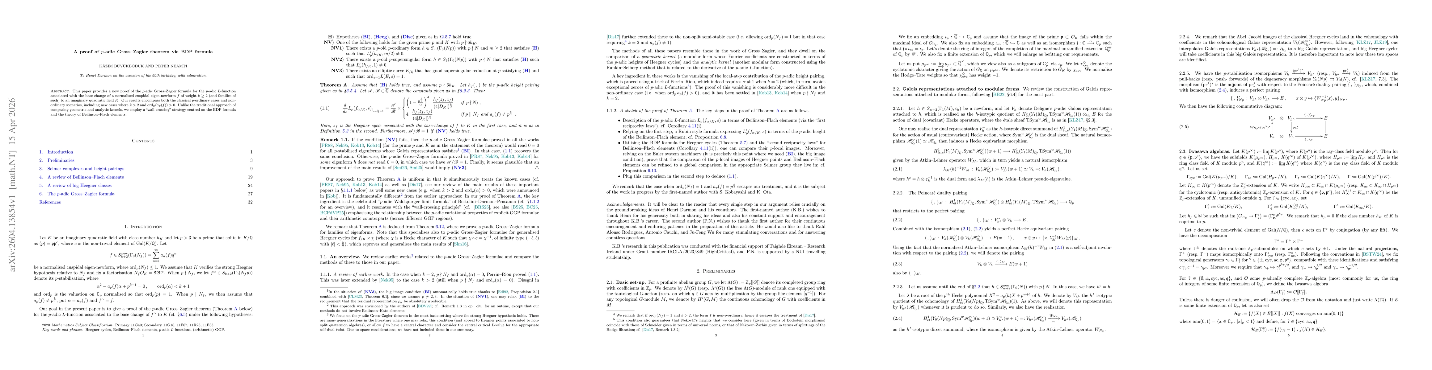 Thumbnail for A proof of $p$-adic Gross--Zagier theorem via BDP formula