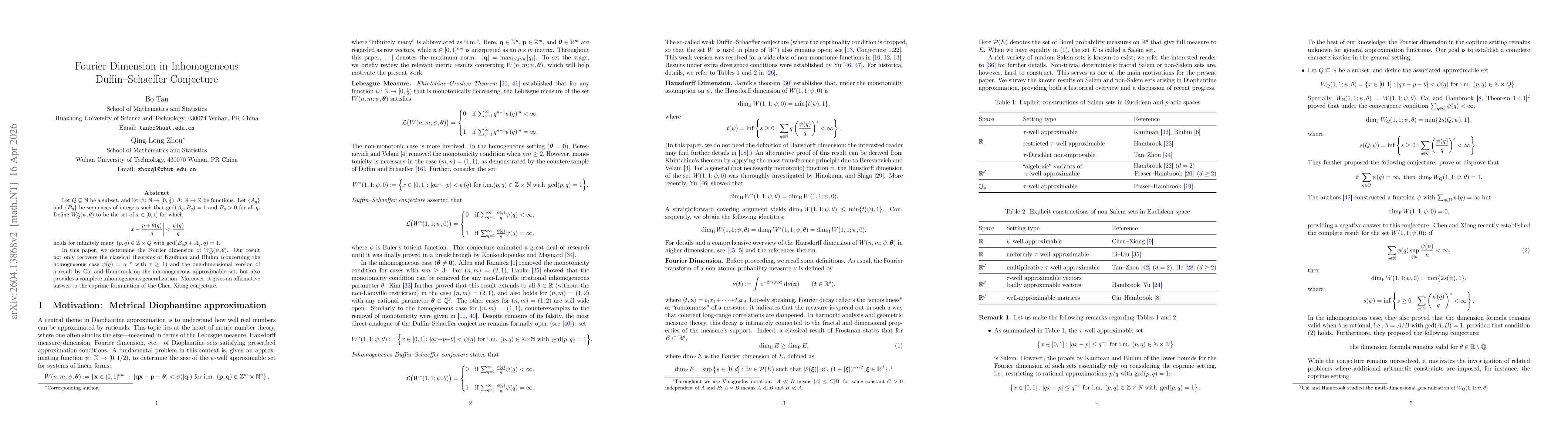 Thumbnail for Fourier Dimension in Inhomogeneous Duffin--Schaeffer Conjecture