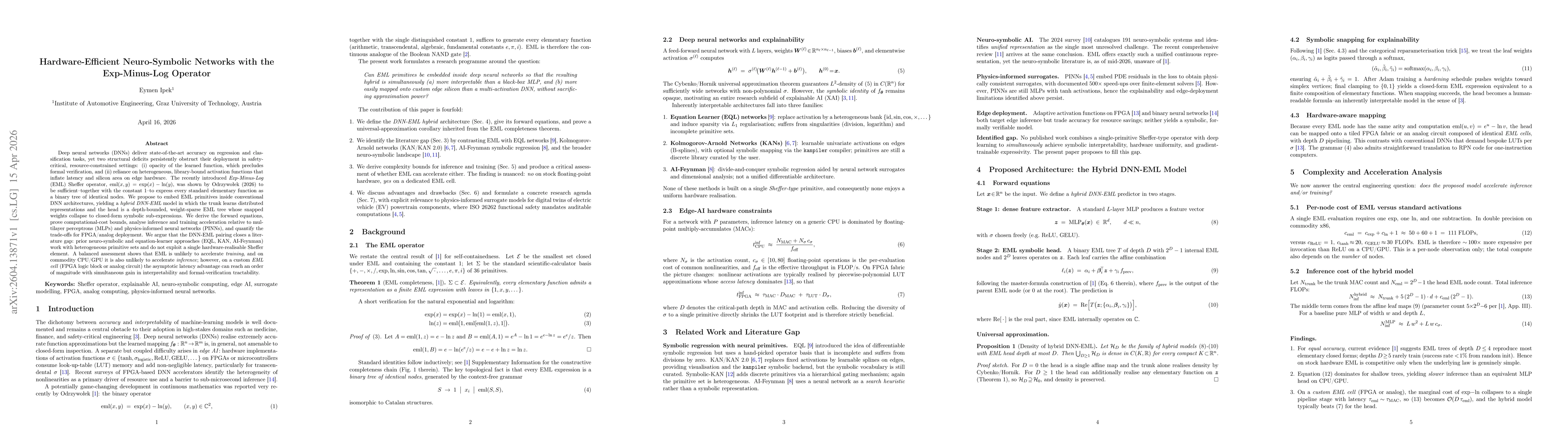Thumbnail for Hardware-Efficient Neuro-Symbolic Networks with the Exp-Minus-Log Operator