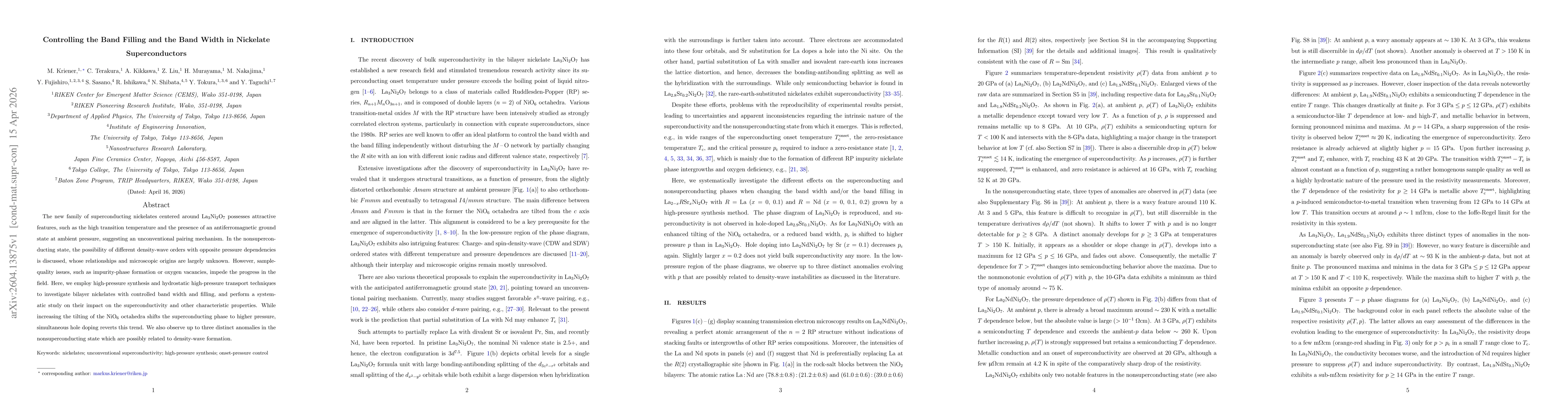 Thumbnail for Controlling the Band Filling and the Band Width in Nickelate Superconductors