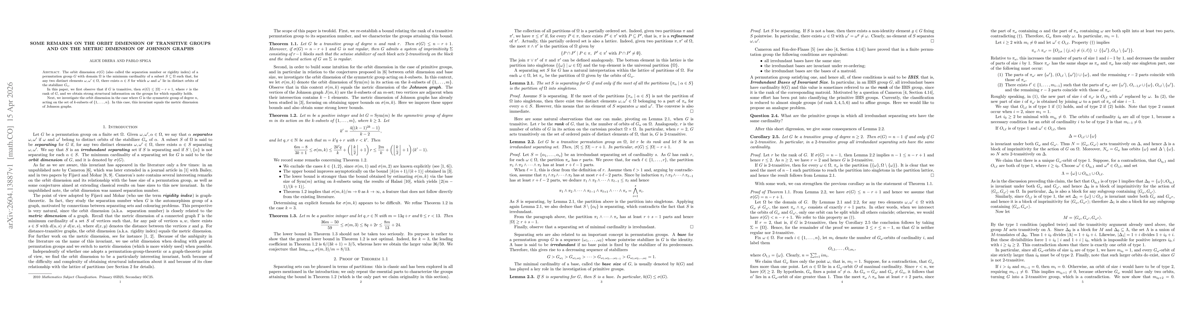 Thumbnail for Some remarks on the orbit dimension of transitive groups and on the metric dimension of Johnson graphs