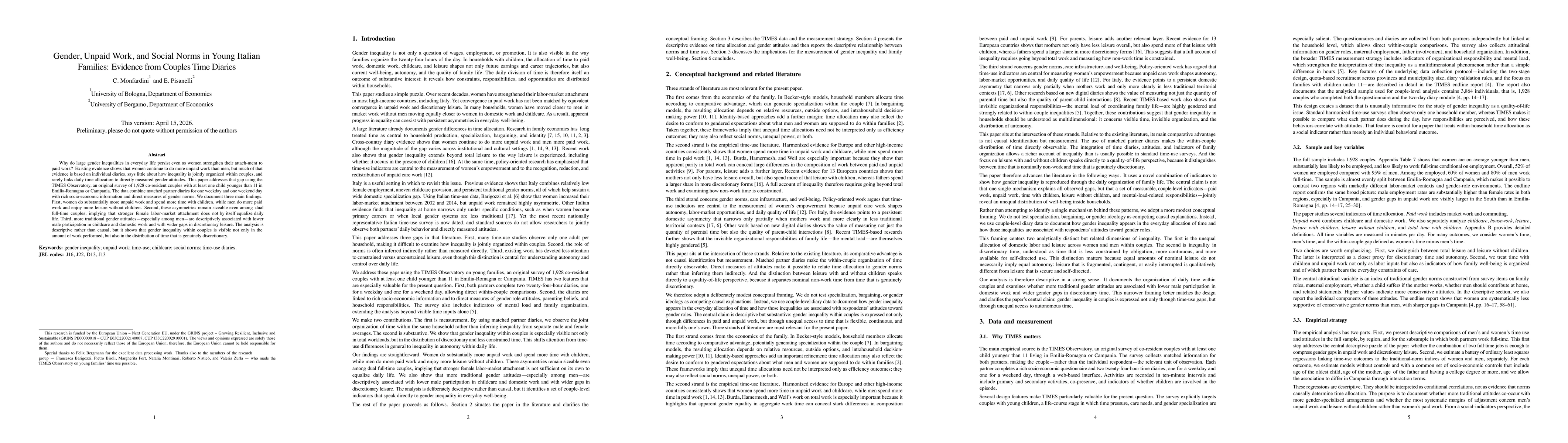 Thumbnail for Gender, Unpaid Work, and Social Norms in Young Italian Families: Evidence from Couples Time Diaries