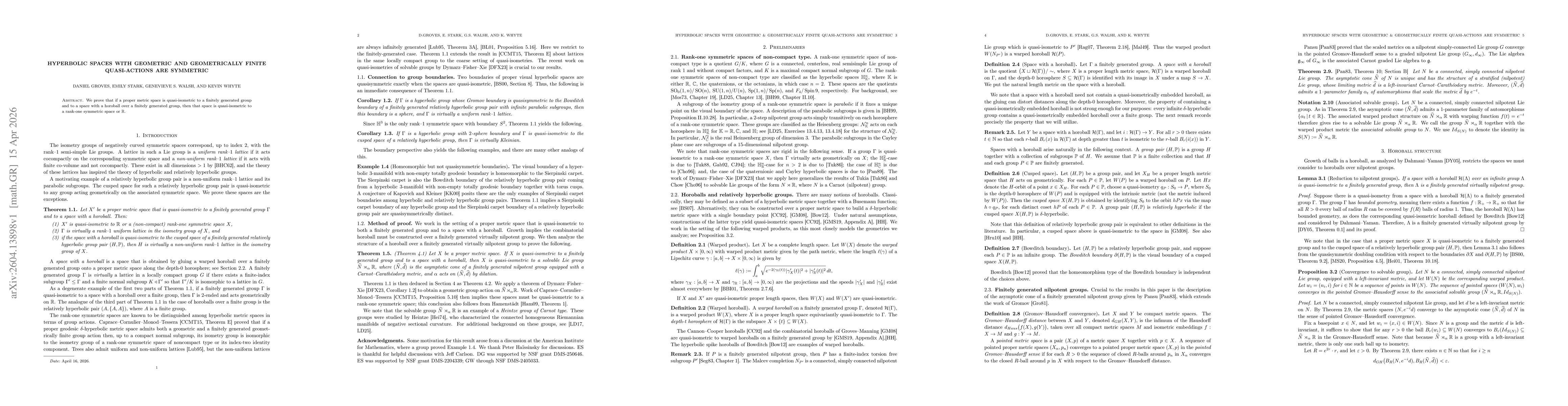 Thumbnail for Hyperbolic spaces with geometric and geometrically finite quasi-actions are symmetric