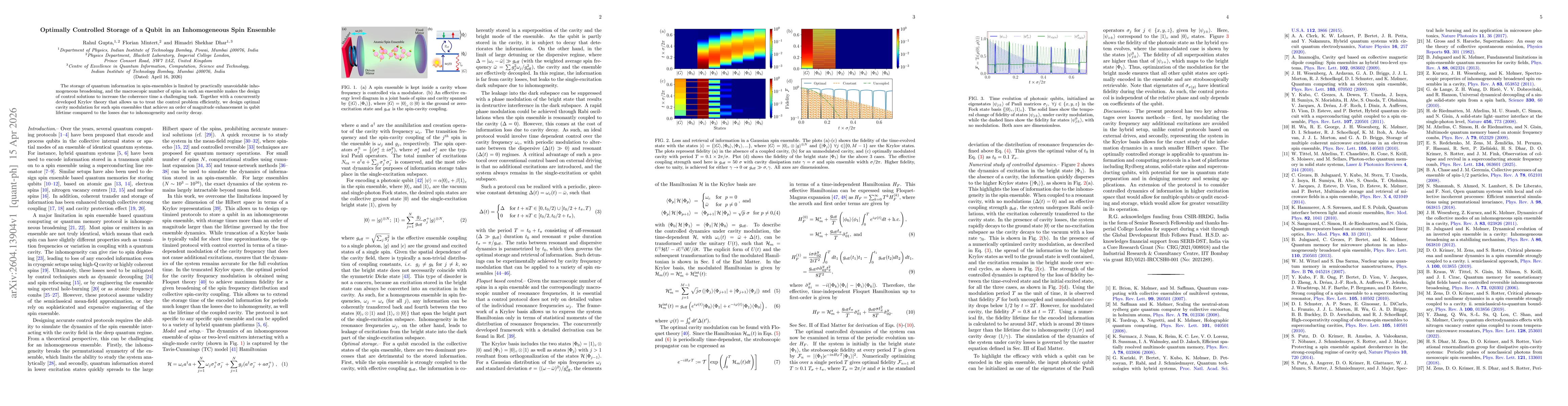 Thumbnail for Optimally Controlled Storage of a Qubit in an Inhomogeneous Spin Ensemble