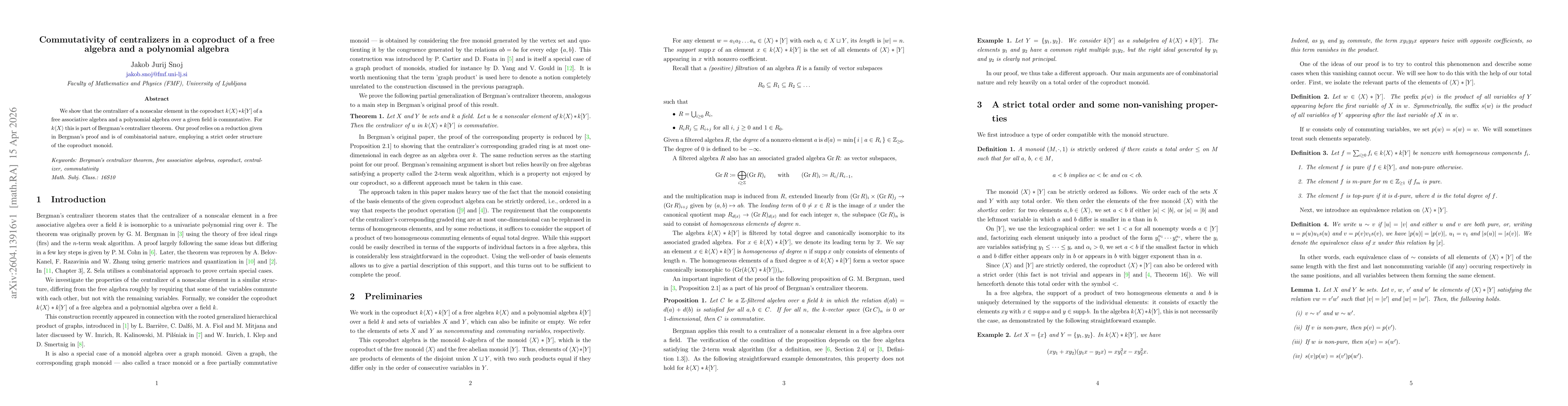 Thumbnail for Commutativity of centralizers in a coproduct of a free algebra and a polynomial algebra