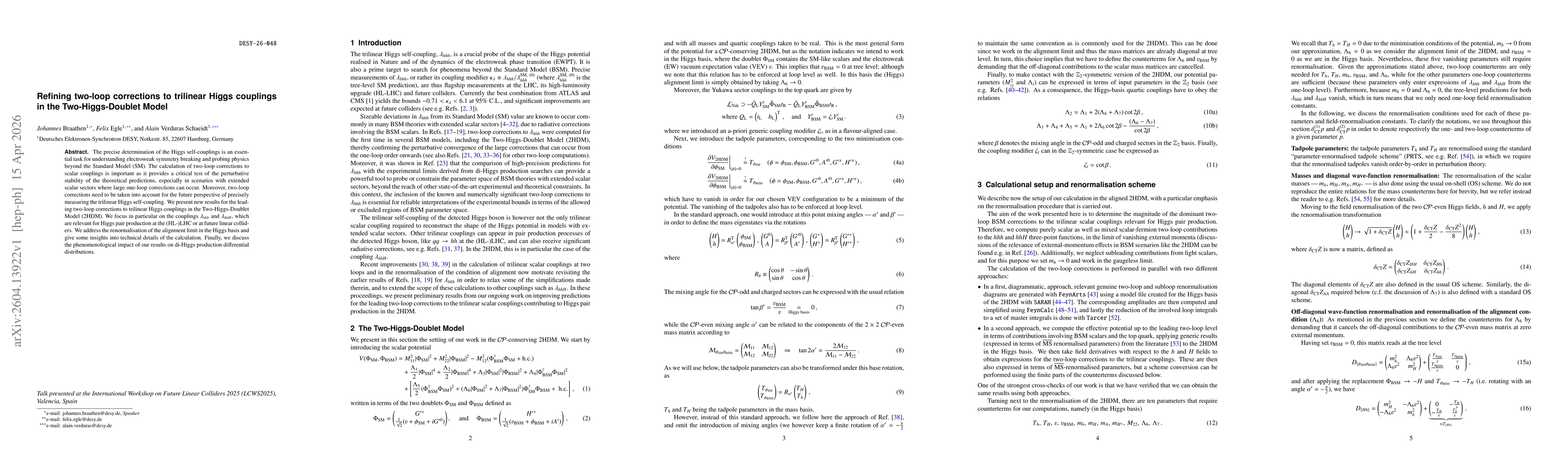 Thumbnail for Refining two-loop corrections to trilinear Higgs couplings in the Two-Higgs-Doublet Model