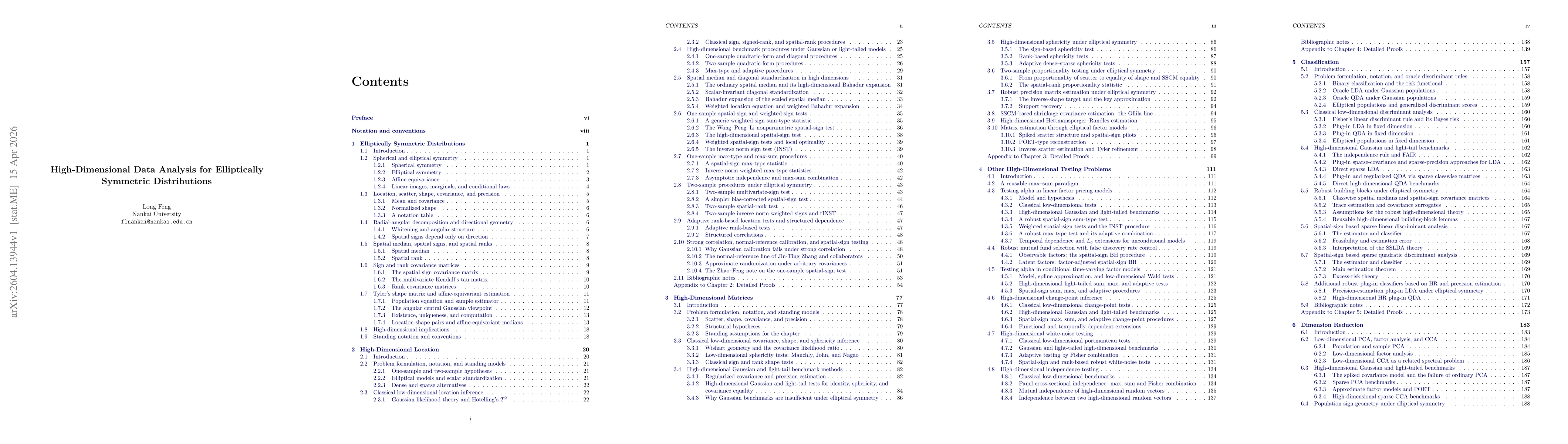 Thumbnail for High-Dimensional Data Analysis for Elliptically Symmetric Distributions