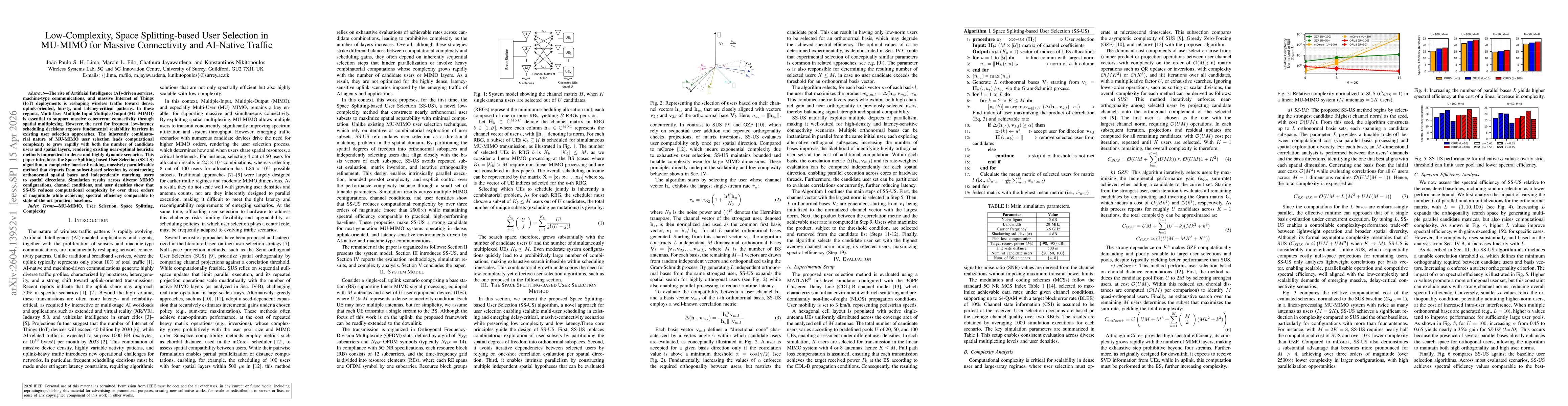 Thumbnail for Low-Complexity, Space Splitting-based User Selection in MU-MIMO for Massive Connectivity and AI-Native Traffic