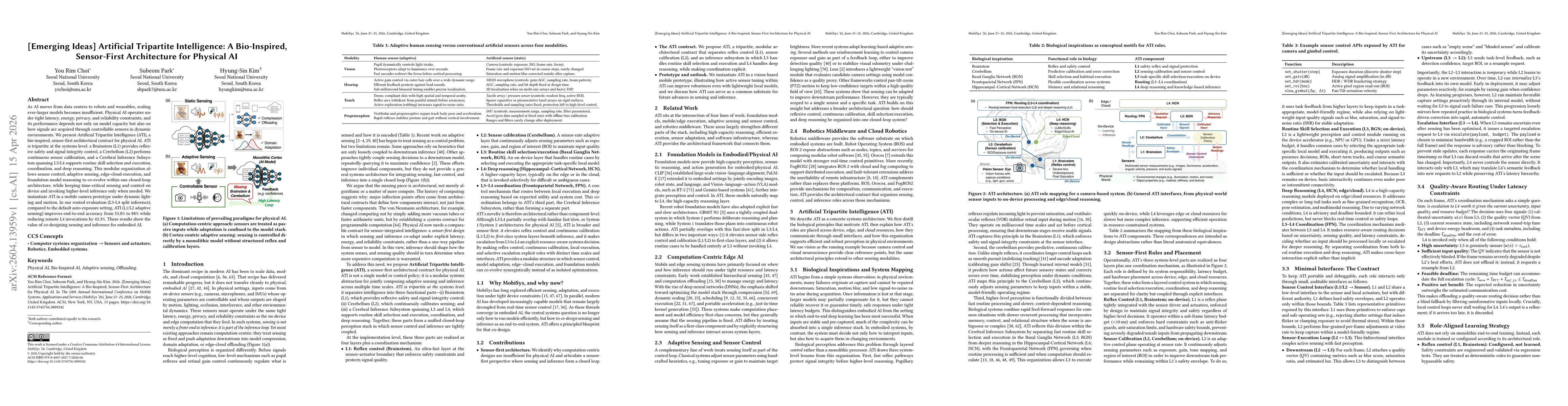 Thumbnail for [Emerging Ideas] Artificial Tripartite Intelligence: A Bio-Inspired, Sensor-First Architecture for Physical AI