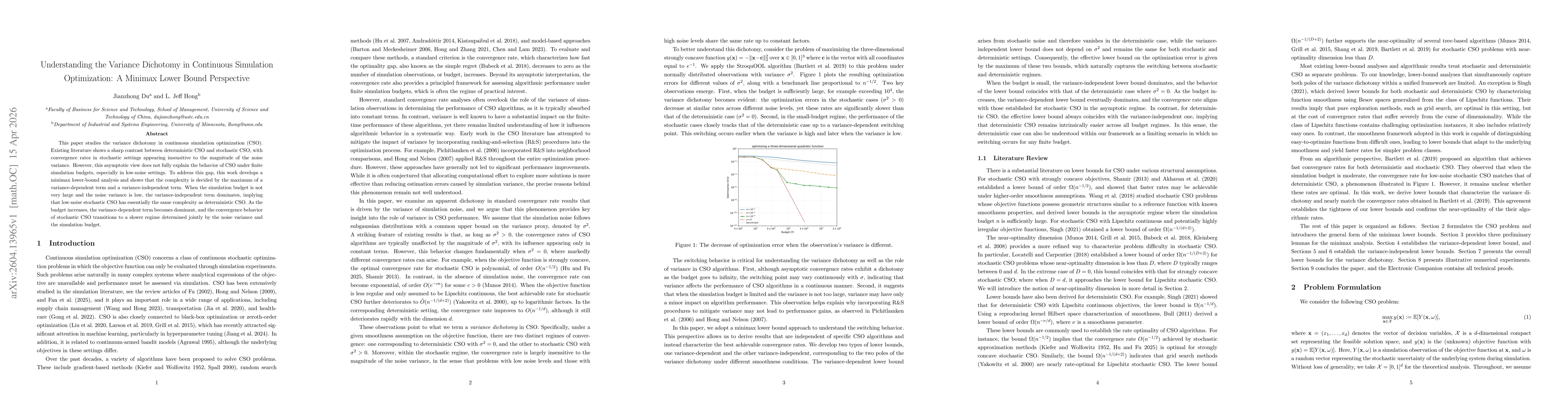 Thumbnail for Understanding the Variance Dichotomy in Continuous Simulation Optimization: A Minimax Lower Bound Perspective