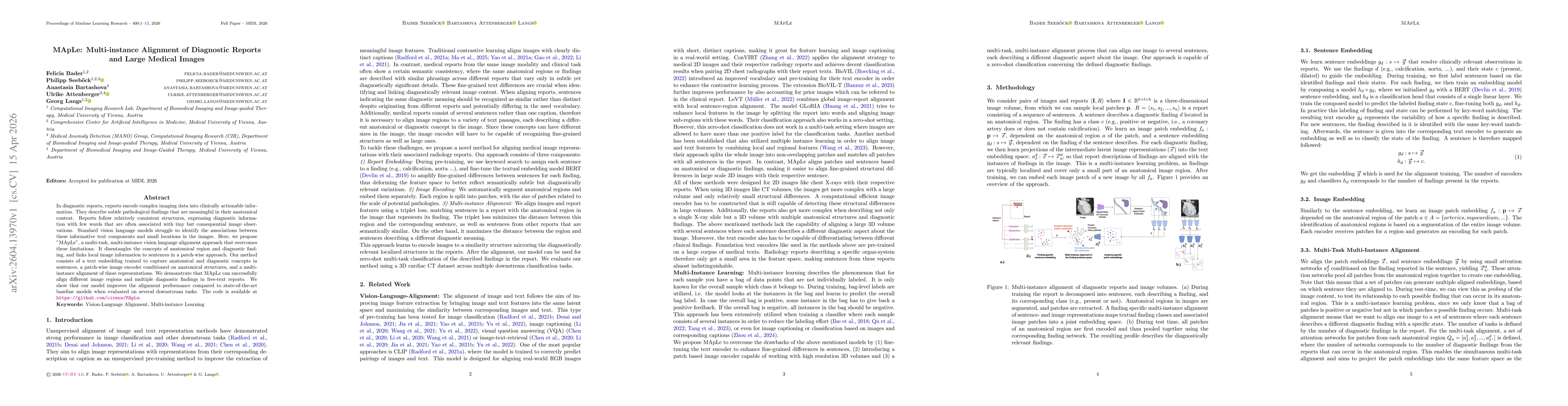 Thumbnail for MApLe: Multi-instance Alignment of Diagnostic Reports and Large Medical Images