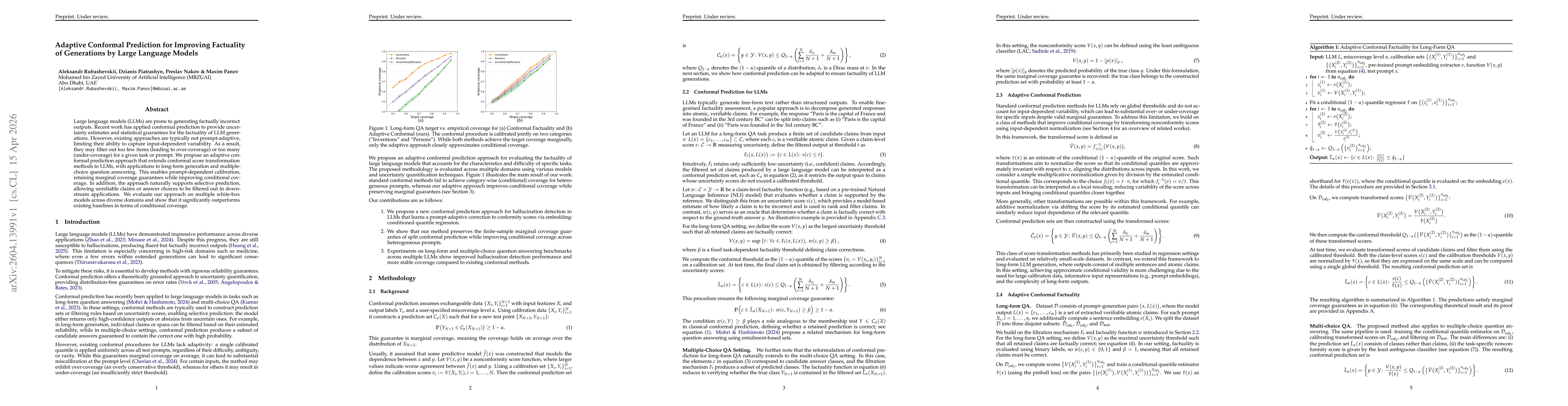 Thumbnail for Adaptive Conformal Prediction for Improving Factuality of Generations by Large Language Models