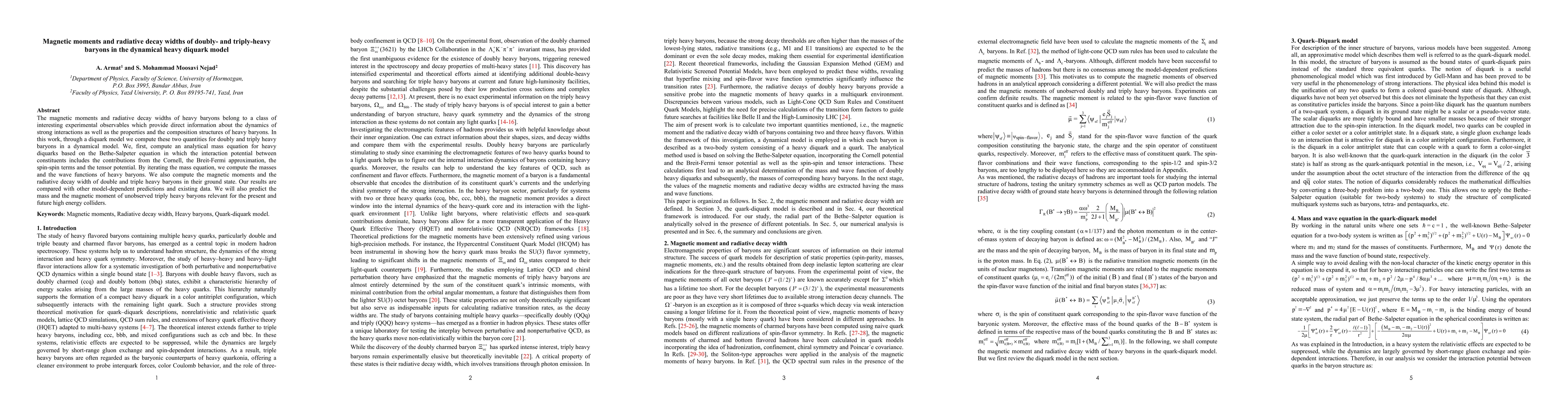 Thumbnail for Magnetic moments and radiative decay widths of doubly- and triply-heavy baryons in the dynamical heavy diquark model