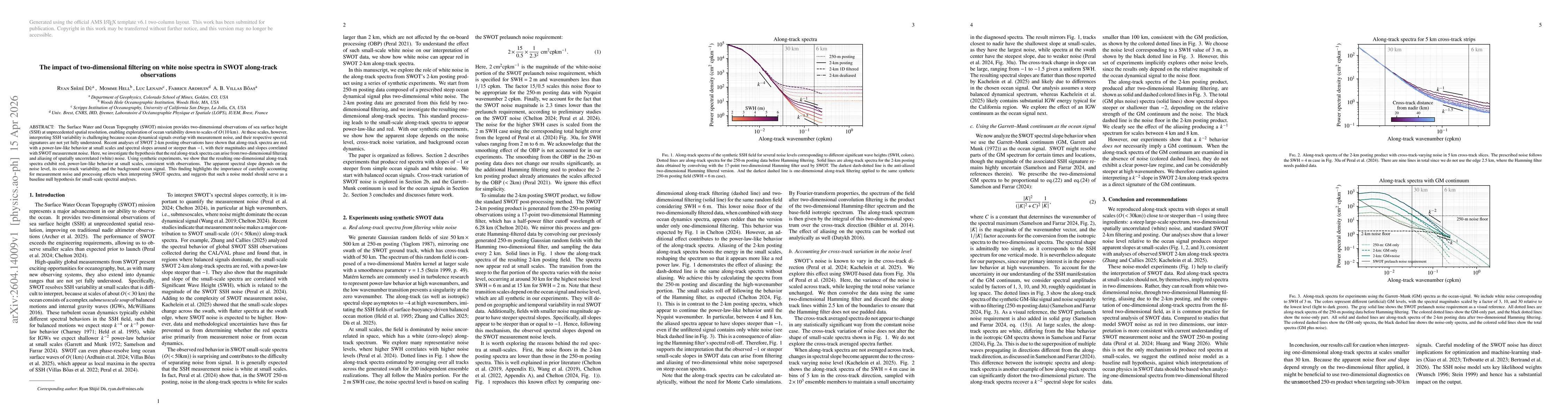 Thumbnail for The impact of two-dimensional filtering on white noise spectra in SWOT along-track observations