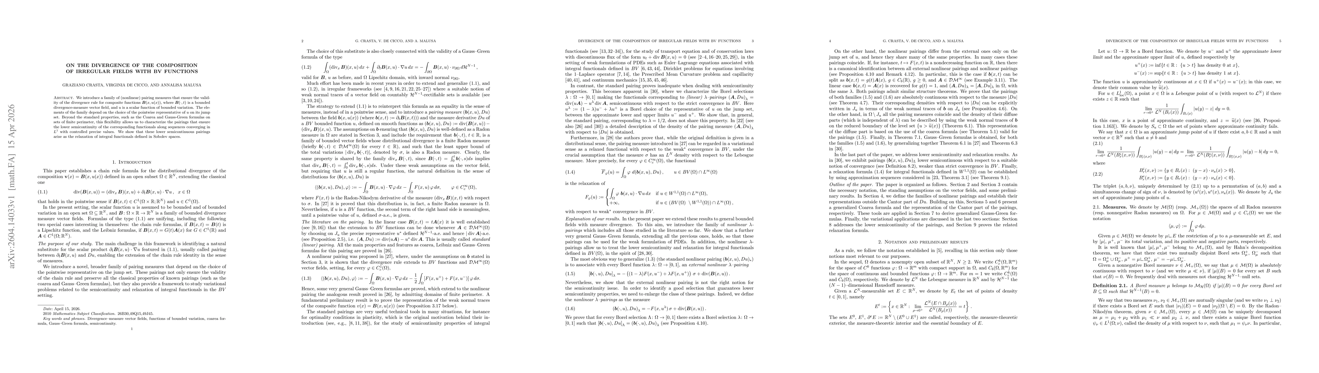 Thumbnail for On the divergence of the composition of irregular fields with BV functions