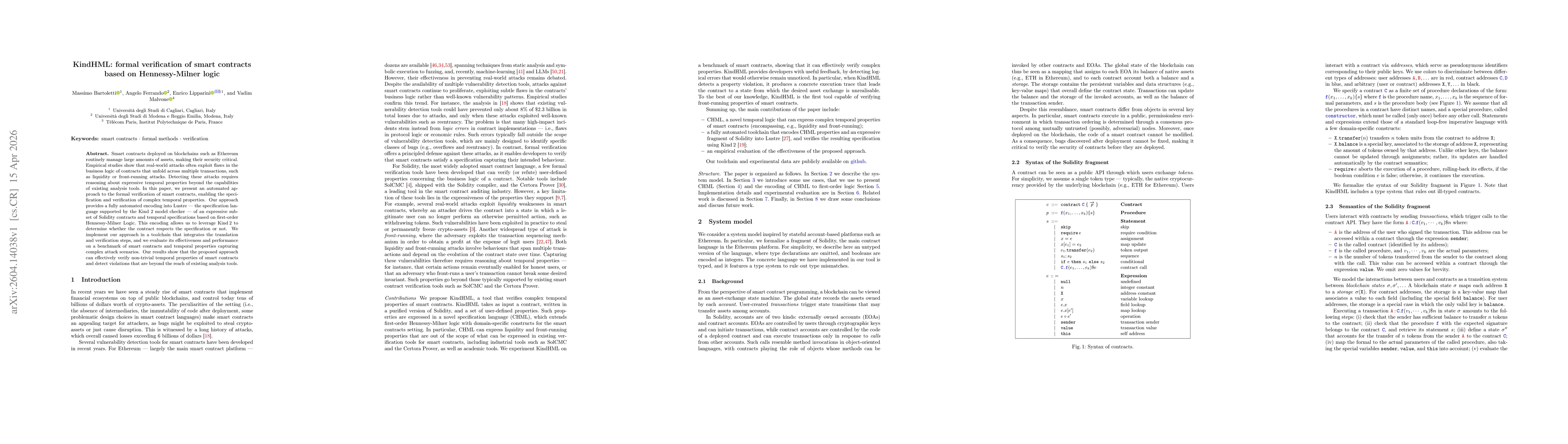 Thumbnail for KindHML: formal verification of smart contracts based on Hennessy-Milner logic