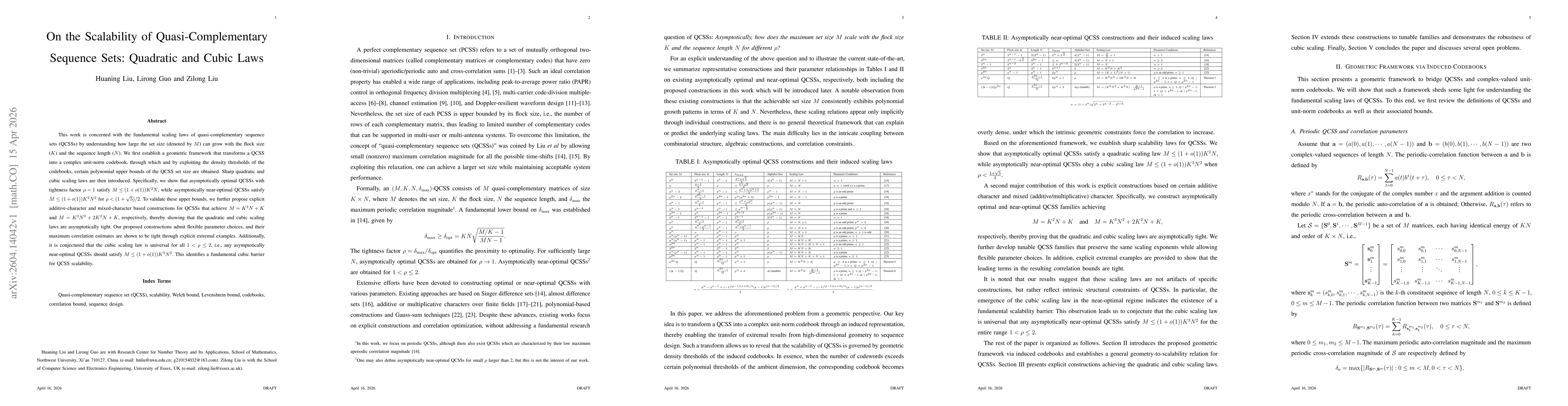 Thumbnail for On the Scalability of Quasi-Complementary Sequence Sets: Quadratic and Cubic Laws