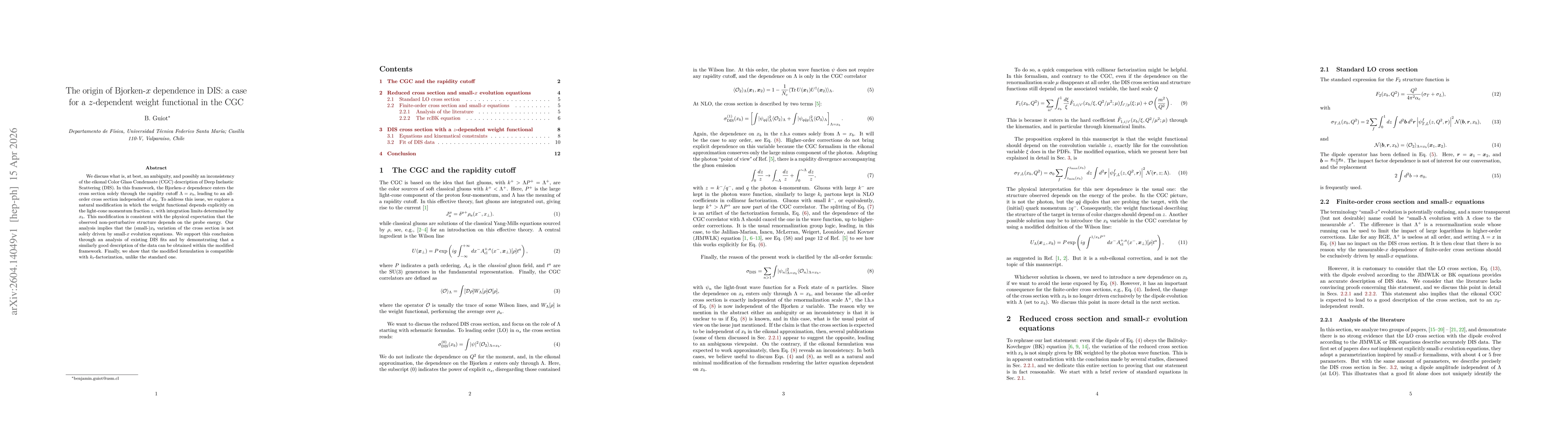Thumbnail for The origin of Bjorken-$x$ dependence in DIS: a case for a $z$-dependent weight functional in the CGC