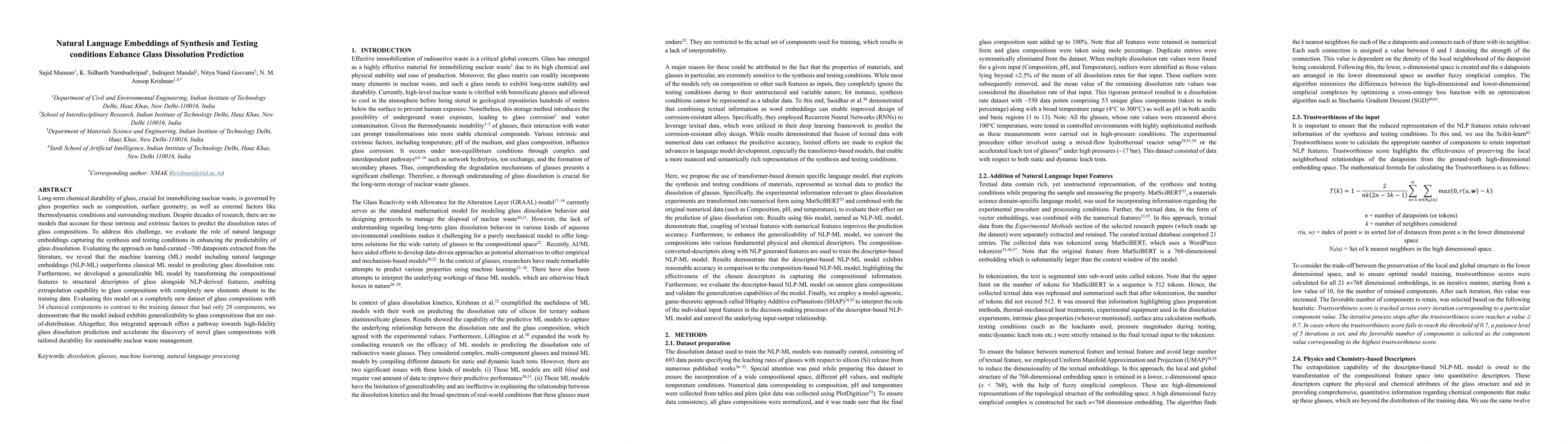Thumbnail for Natural Language Embeddings of Synthesis and Testing conditions Enhance Glass Dissolution Prediction