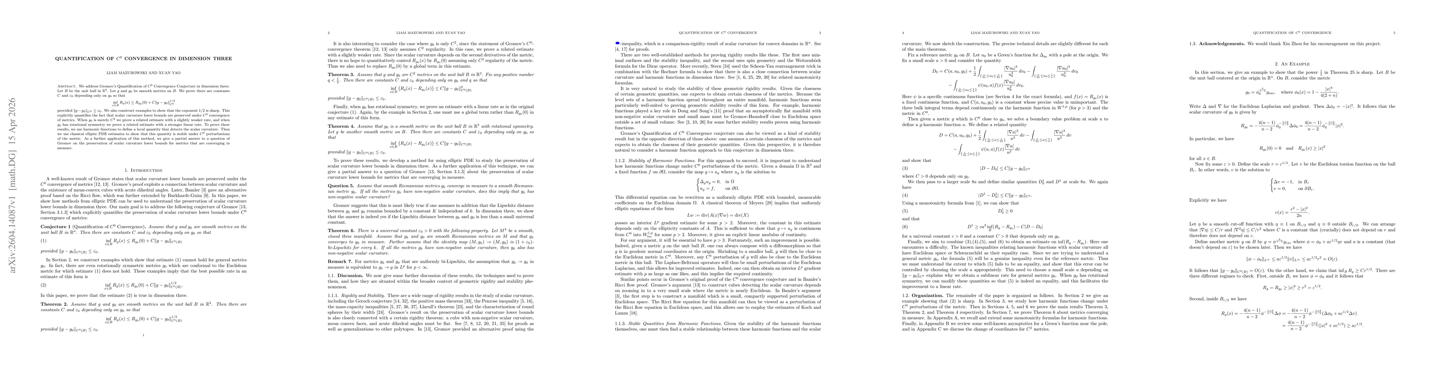 Thumbnail for Quantification of $C^0$ Convergence in Dimension Three