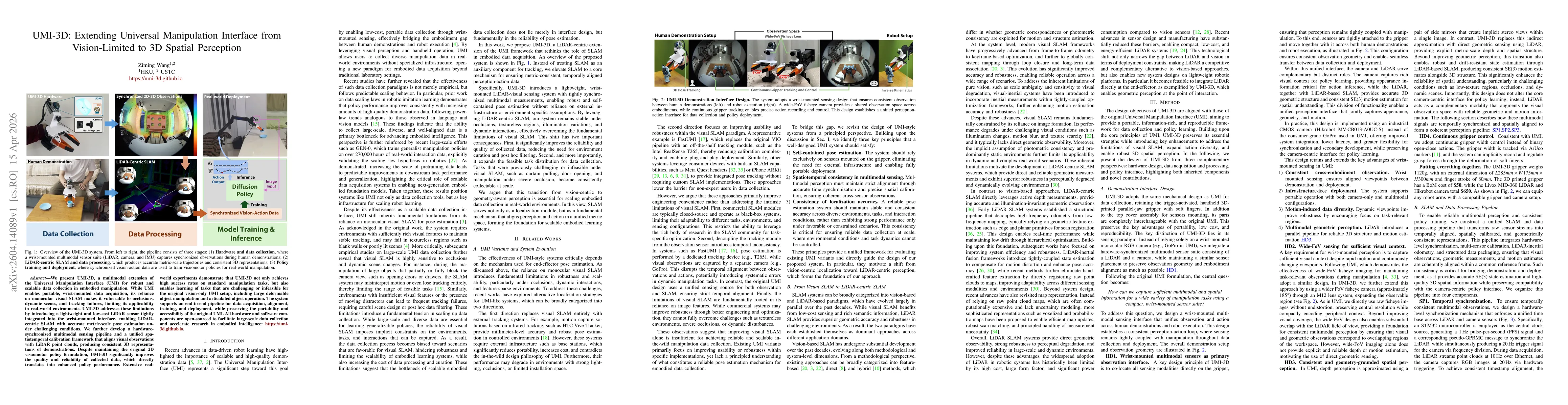 Thumbnail for UMI-3D: Extending Universal Manipulation Interface from Vision-Limited to 3D Spatial Perception