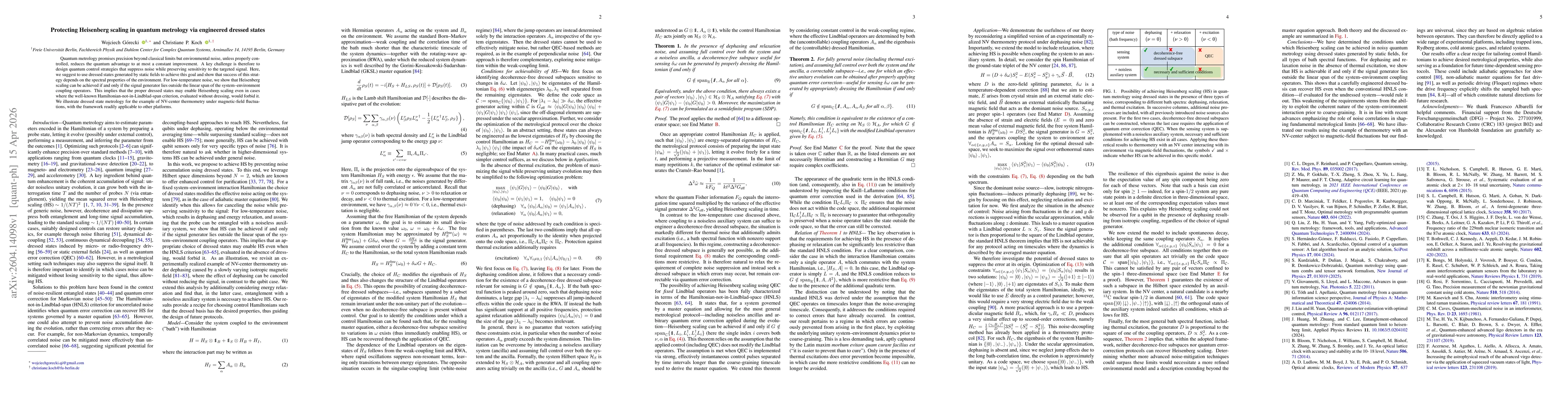 Thumbnail for Protecting Heisenberg scaling in quantum metrology via engineered dressed states