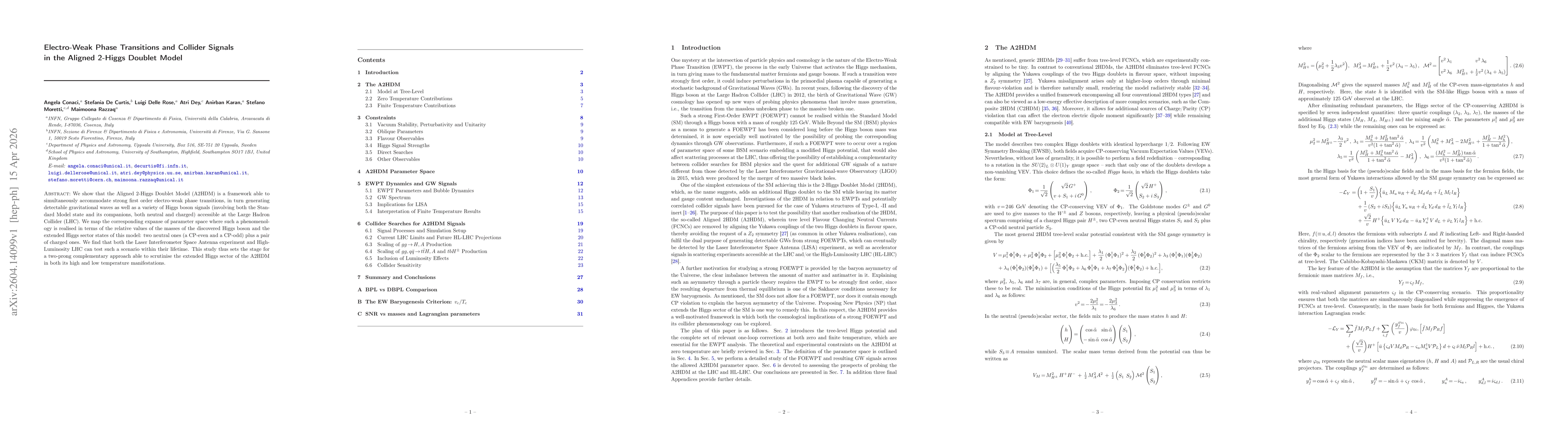 Thumbnail for Electro-Weak Phase Transitions and Collider Signals in the Aligned 2-Higgs Doublet Model