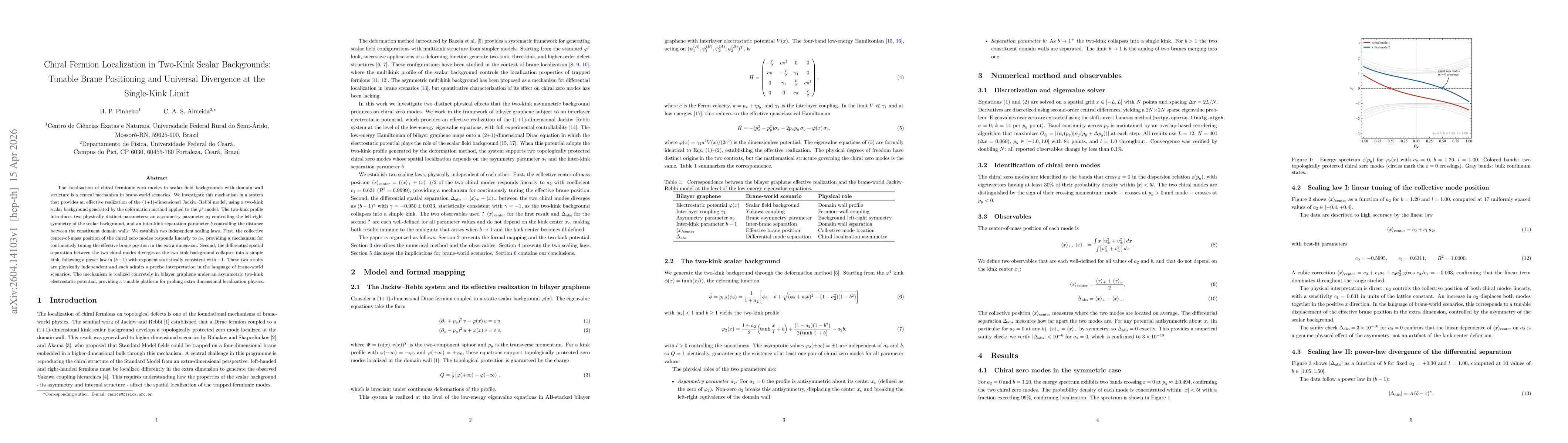 Thumbnail for Chiral Fermion Localization in Two-Kink Scalar Backgrounds: Tunable Brane Positioning and Universal Divergence at the Single-Kink Limit