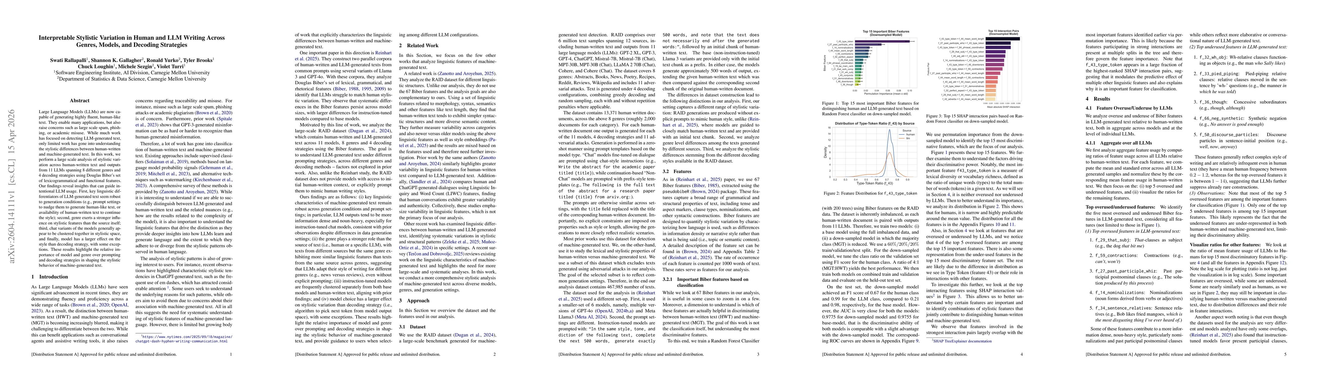 Thumbnail for Interpretable Stylistic Variation in Human and LLM Writing Across Genres, Models, and Decoding Strategies