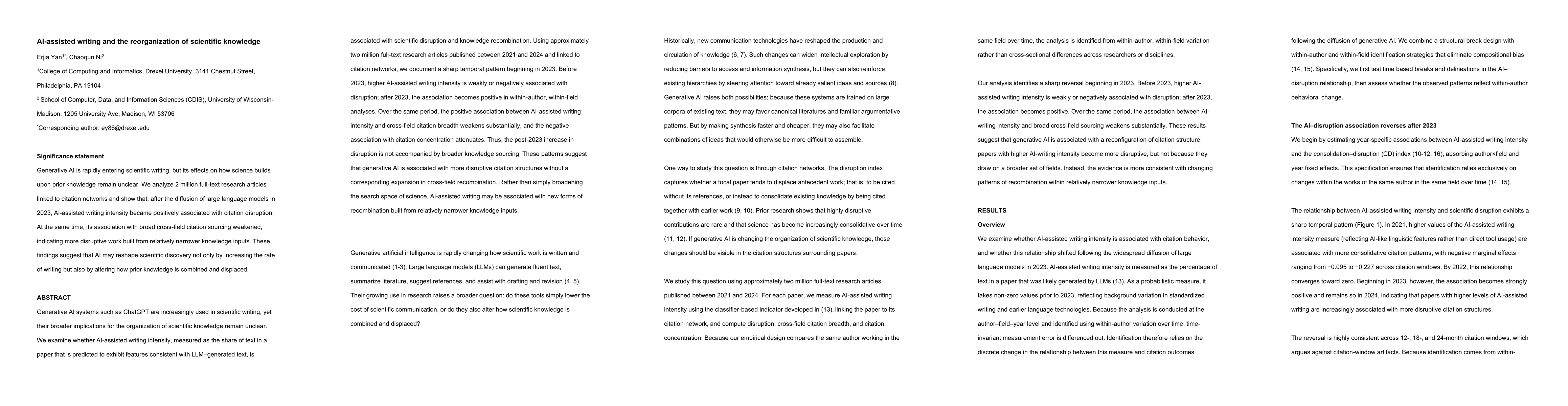 Thumbnail for AI-assisted writing and the reorganization of scientific knowledge