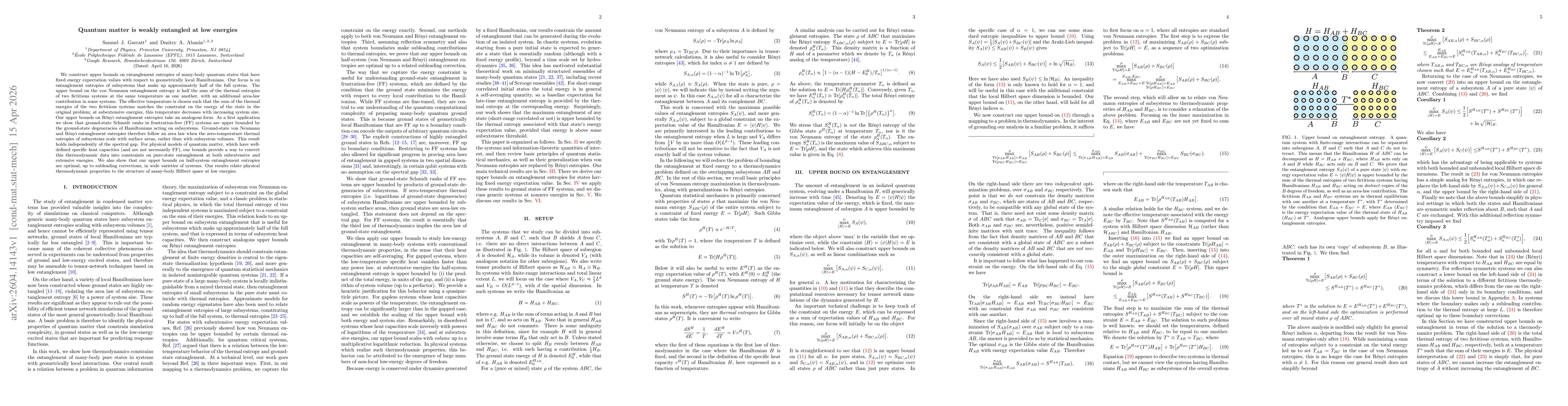 Thumbnail for Quantum matter is weakly entangled at low energies
