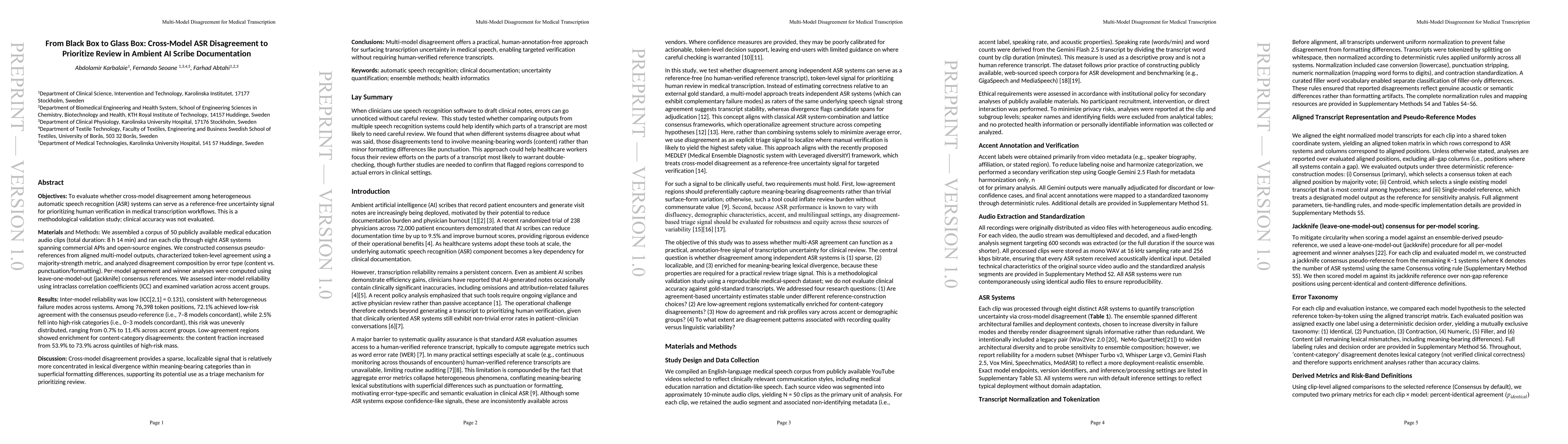 Thumbnail for From Black Box to Glass Box: Cross-Model ASR Disagreement to Prioto Review in Ambient AI Scribe Documentation