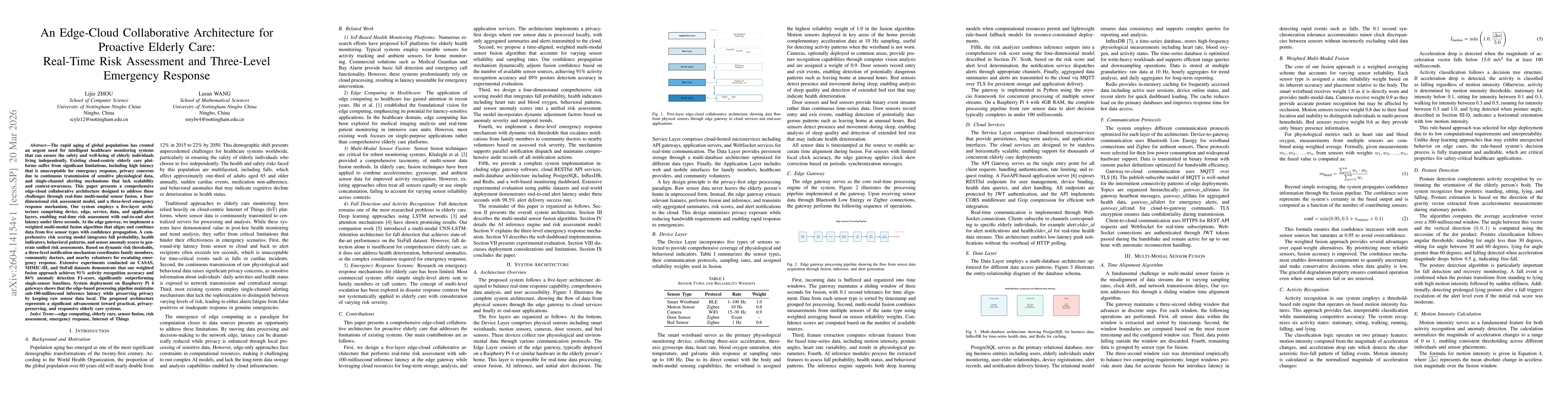 Thumbnail for An Edge-Cloud Collaborative Architecture for Proactive Elderly Care: Real-Time Risk Assessment and Three-Level Emergency Response