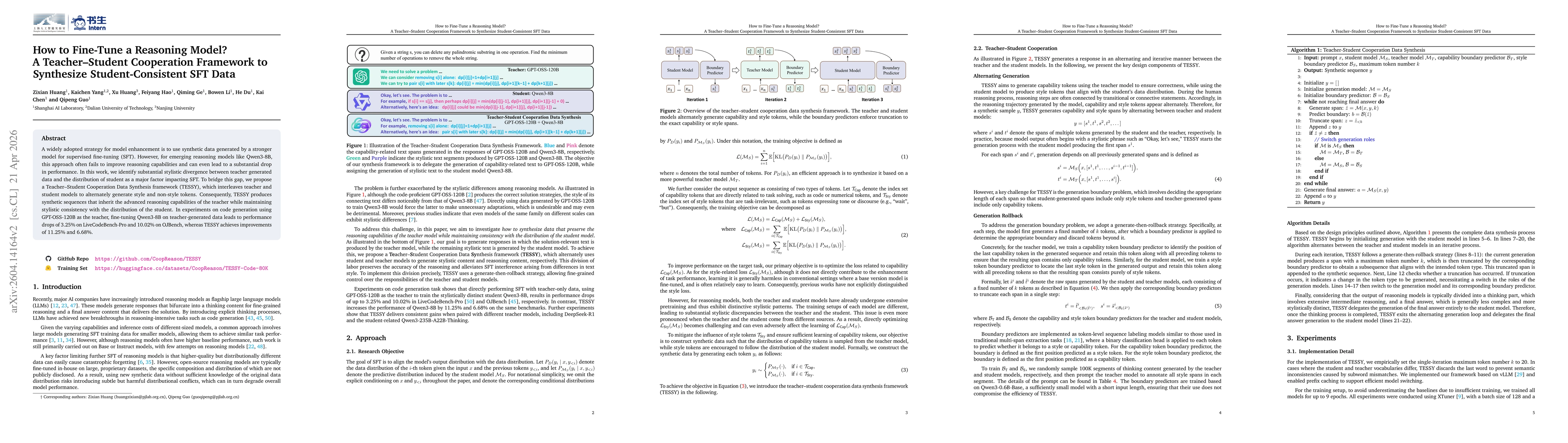 Thumbnail for How to Fine-Tune a Reasoning Model? A Teacher-Student Cooperation Framework to Synthesize Student-Consistent SFT Data