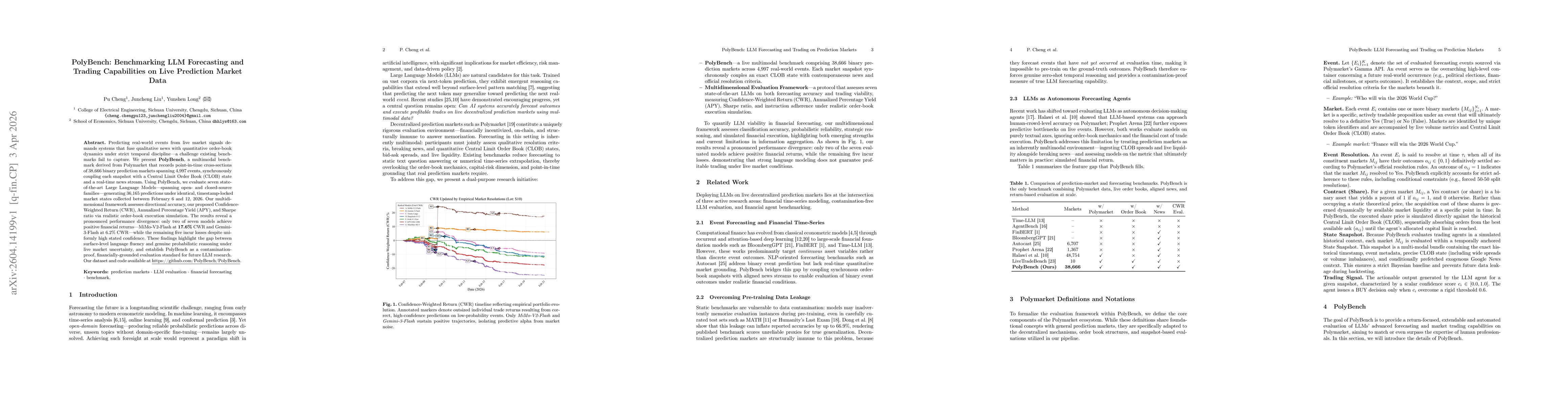 Thumbnail for PolyBench: Benchmarking LLM Forecasting and Trading Capabilities on Live Prediction Market Data
