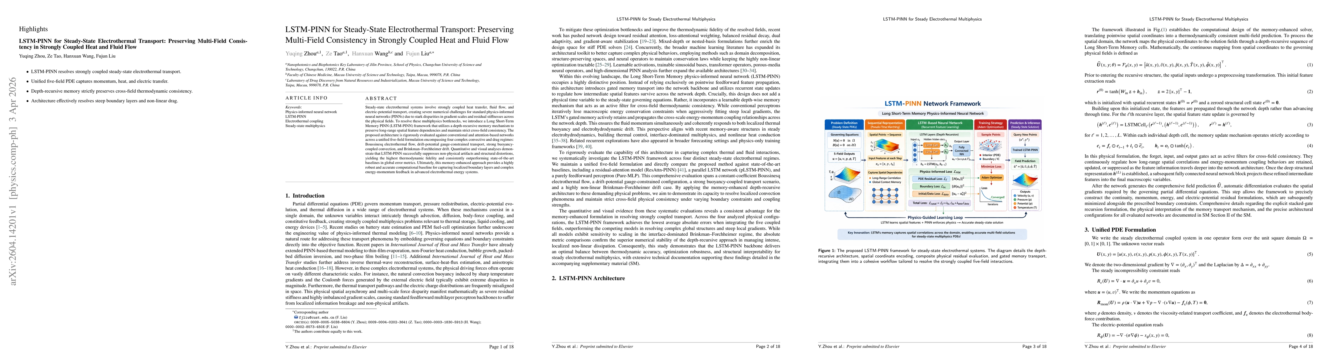 Thumbnail for LSTM-PINN for Steady-State Electrothermal Transport: Preserving Multi-Field Consis tency in Strongly Coupled Heat and Fluid Flow
