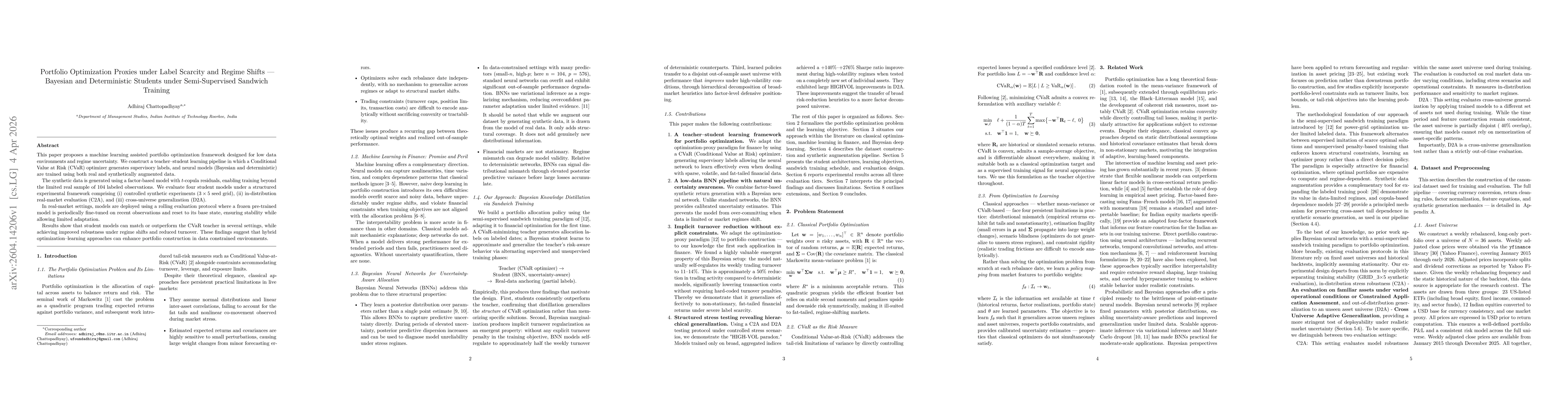 Thumbnail for Portfolio Optimization Proxies under Label Scarcity and Regime Shifts via Bayesian and Deterministic Students under Semi-Supervised Sandwich Training