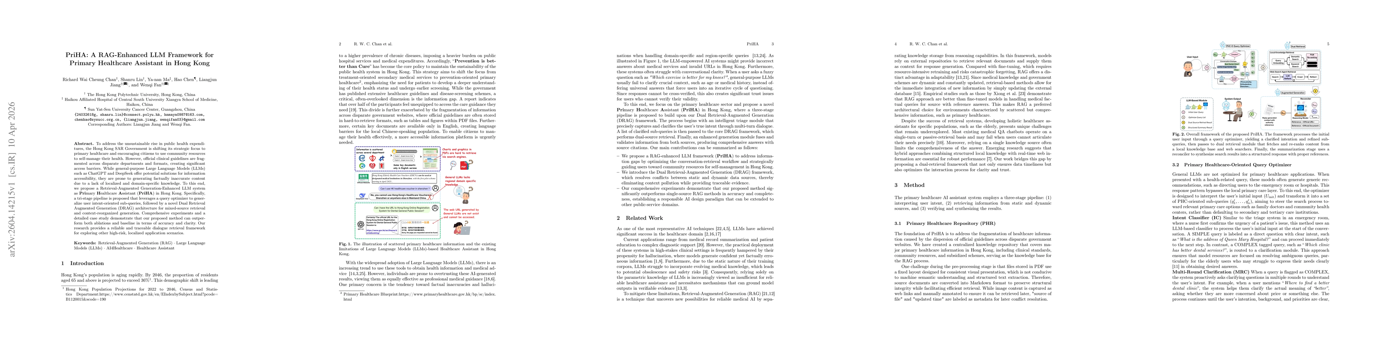 Thumbnail for PriHA: A RAG-Enhanced LLM Framework for Primary Healthcare Assistant in Hong Kong