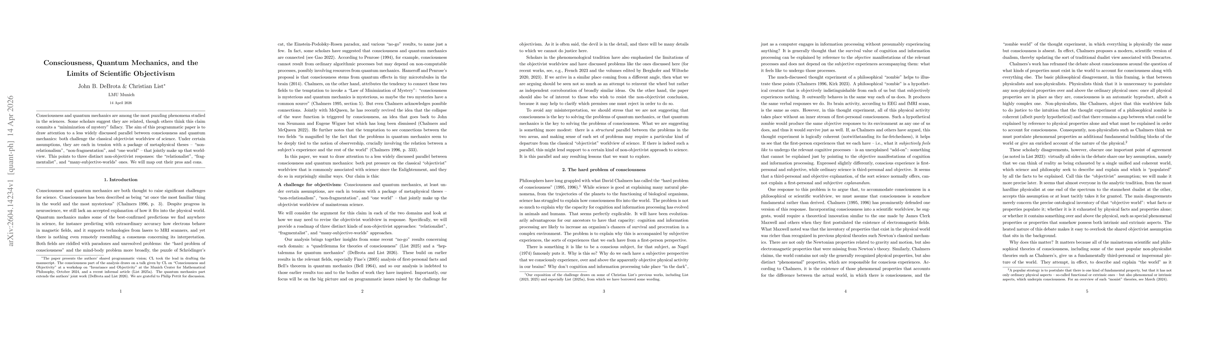 Thumbnail for Consciousness, Quantum Mechanics, and the Limits of Scientific Objectivism