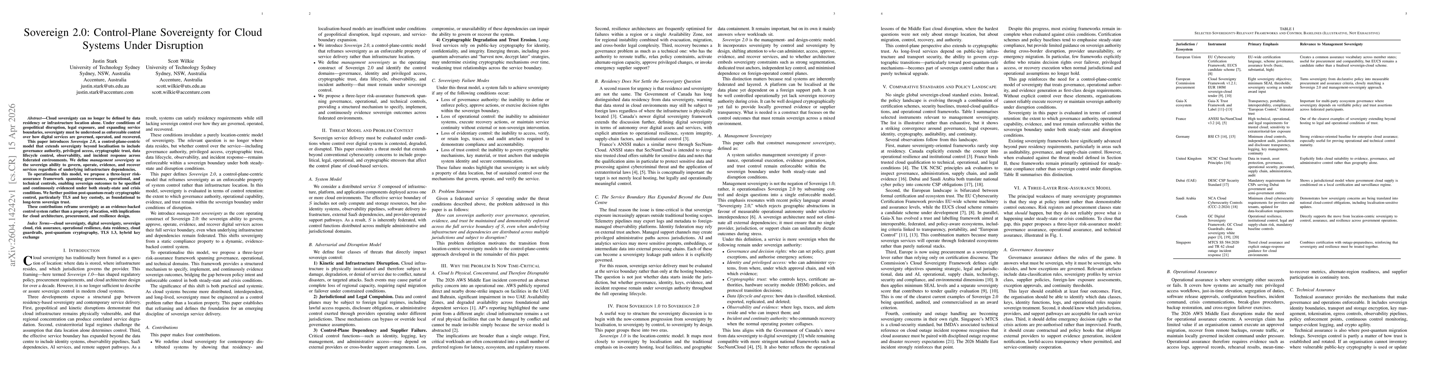 Thumbnail for Sovereign 2.0: Control-Plane Sovereignty for Cloud Systems Under Disruption