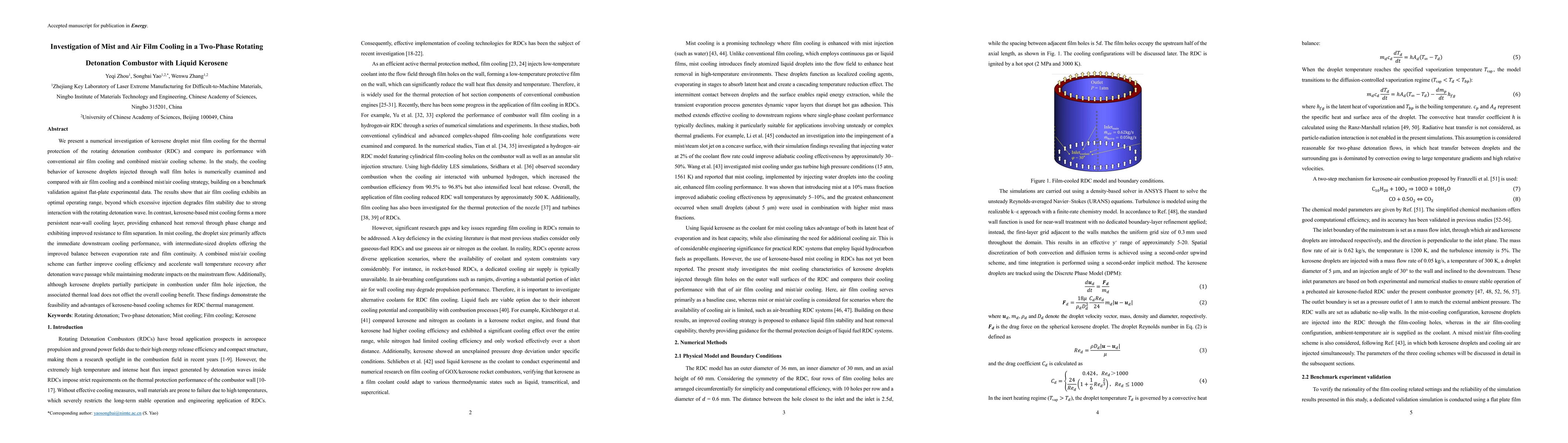 Thumbnail for Investigation of Mist and Air Film Cooling in a Two-Phase Rotating Detonation Combustor with Liquid Kerosene