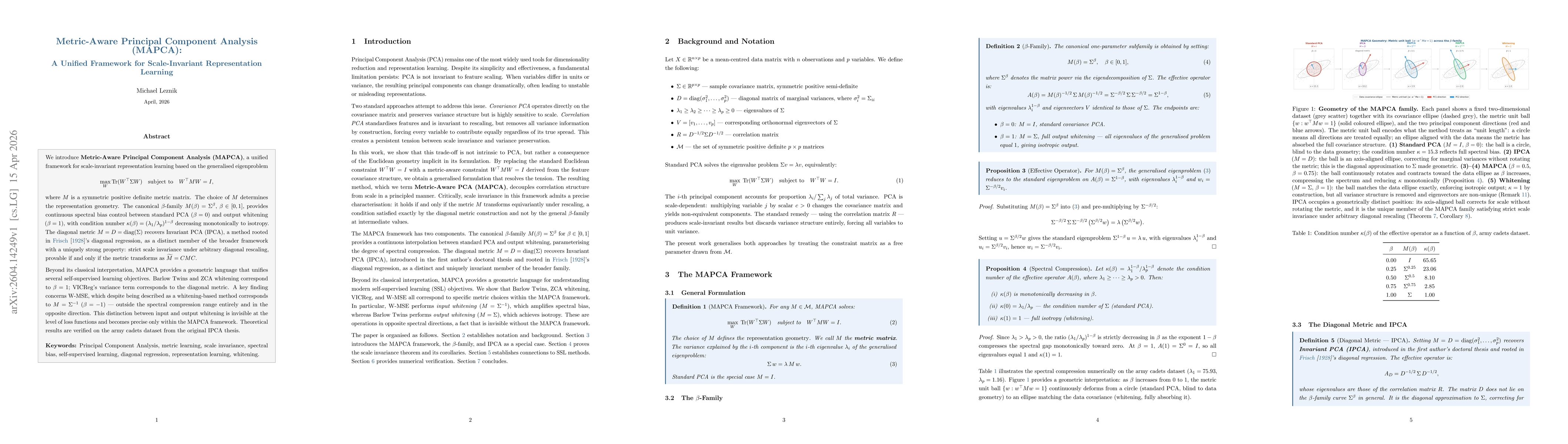Thumbnail for Metric-Aware Principal Component Analysis (MAPCA):A Unified Framework for Scale-Invariant Representation Learning
