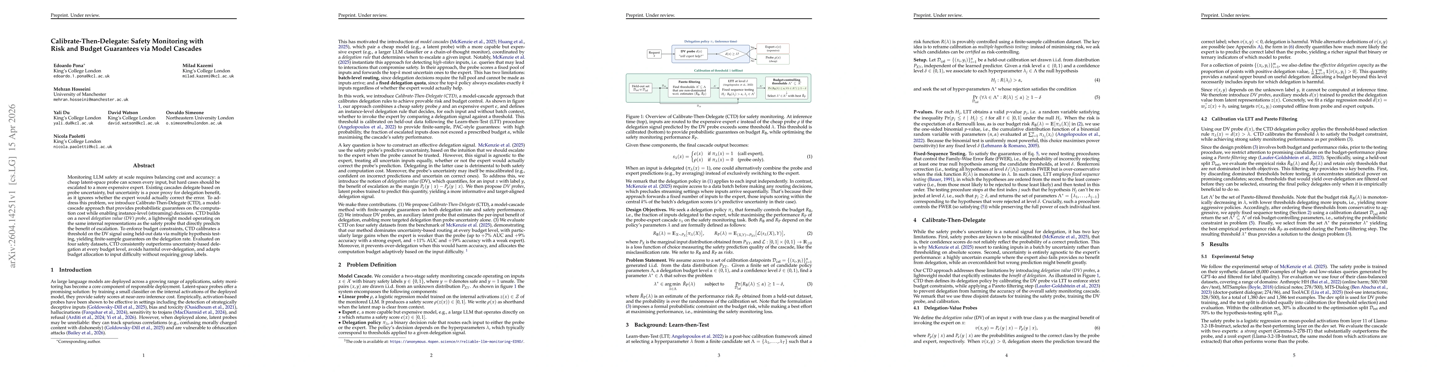Thumbnail for Calibrate-Then-Delegate: Safety Monitoring with Risk and Budget Guarantees via Model Cascades