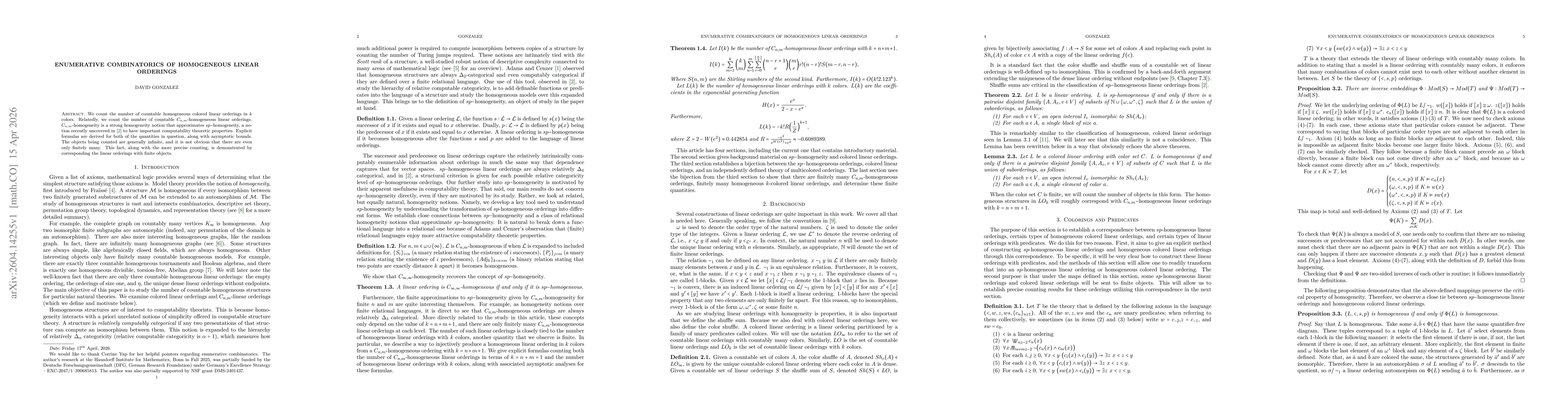 Thumbnail for Enumerative Combinatorics of Homogeneous Linear Orderings