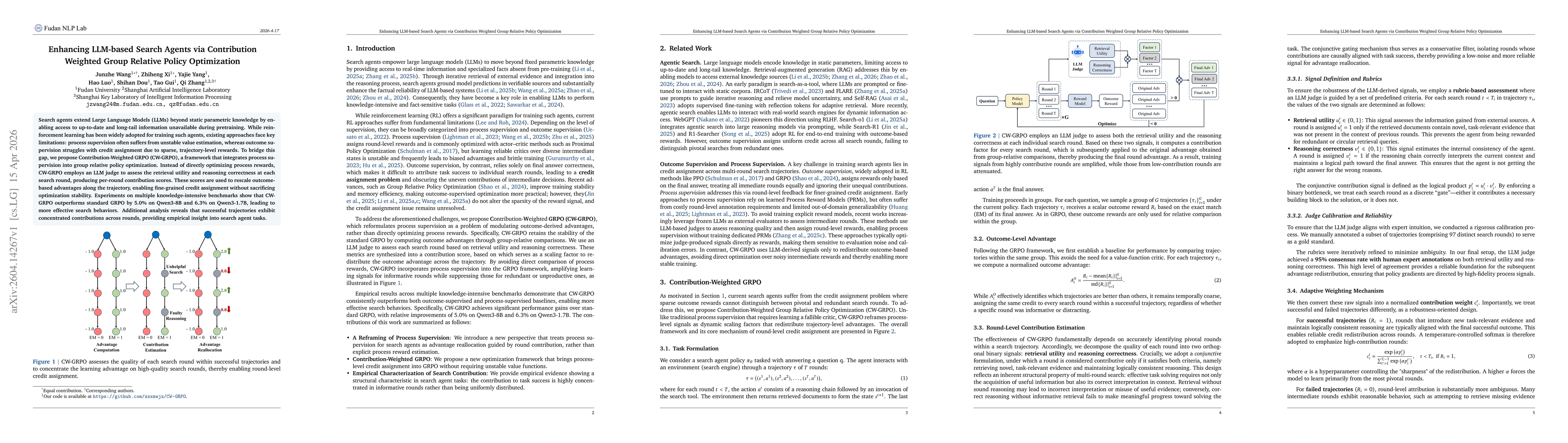 Thumbnail for Enhancing LLM-based Search Agents via Contribution Weighted Group Relative Policy Optimization