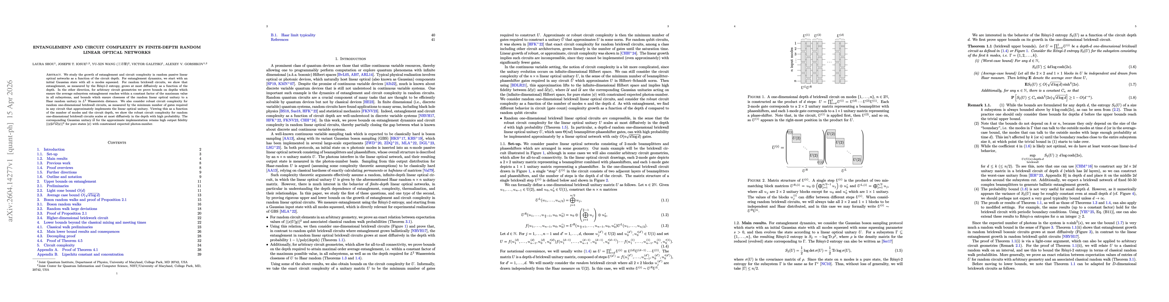 Thumbnail for Entanglement and circuit complexity in finite-depth random linear optical networks
