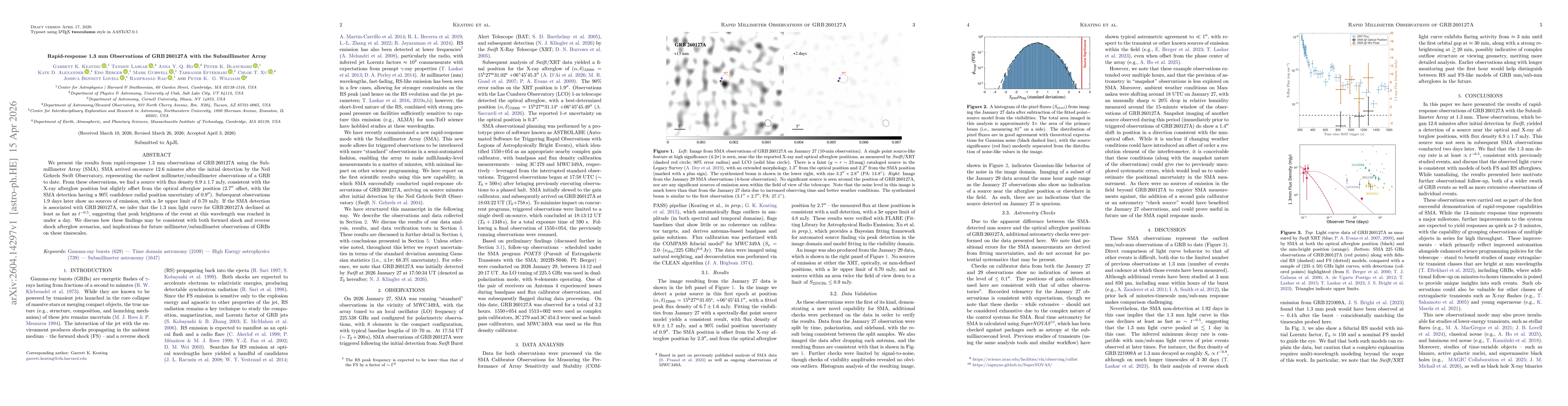 Thumbnail for Rapid-response 1.3 mm Observations of GRB 260127A with the Submillimeter Array