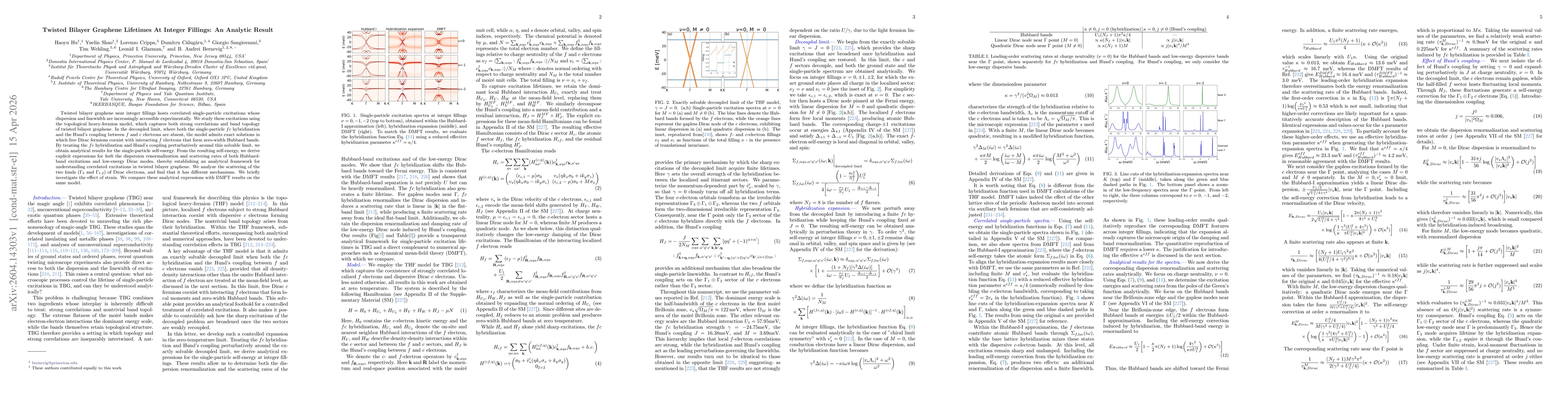 Thumbnail for Twisted Bilayer Graphene Lifetimes At Integer Fillings: An Analytic Result