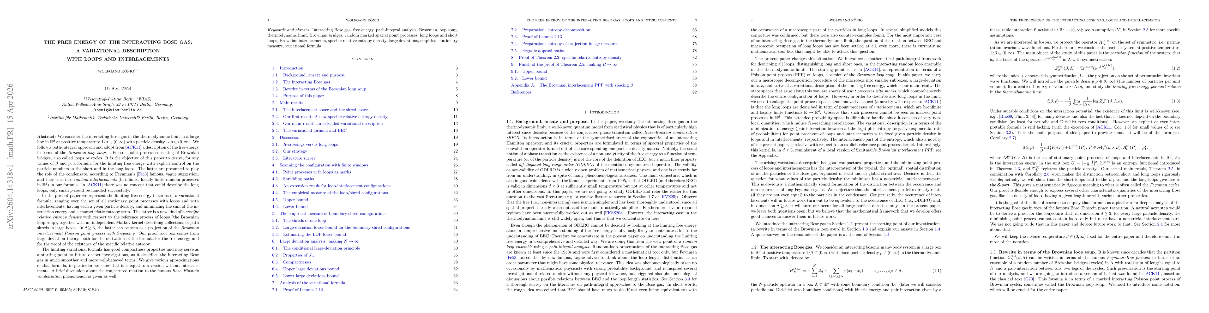 Thumbnail for The free energy of the interacting Bose gas: a variational description with loops and interlacements